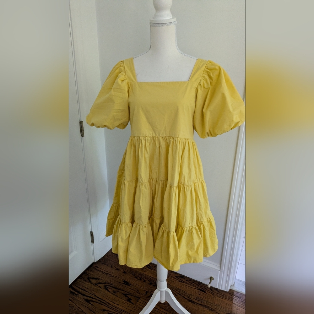 OAK + FORT Yellow Puff Sleeve Dress